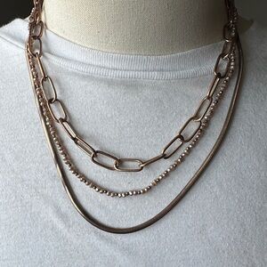 Triple Strand Rose Gold Layered Necklace